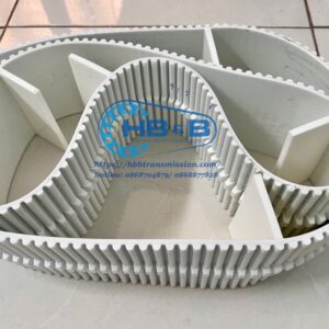 Dây curoa PU trắng lõi thép, gắn vấu gắn gân định hướng